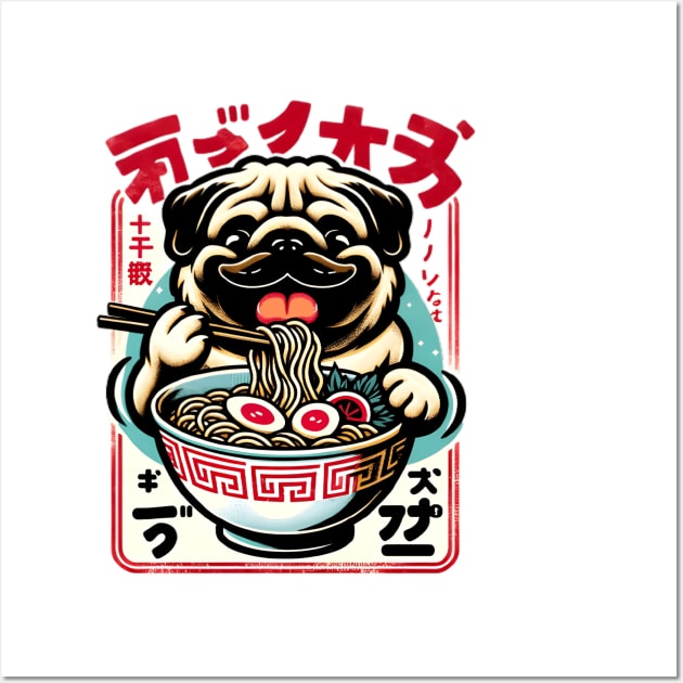 Cute Pug Eating Ramen Wall Art by VisionDesigner